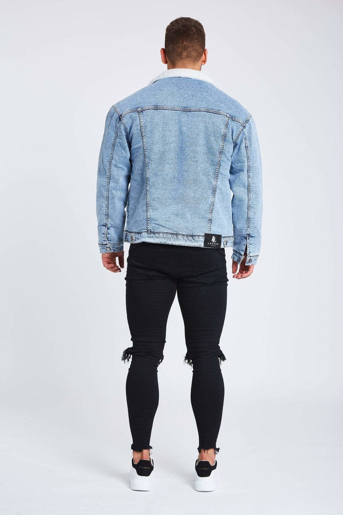 ACID WASHED DENIM JACKET - FAUX FUR LINED