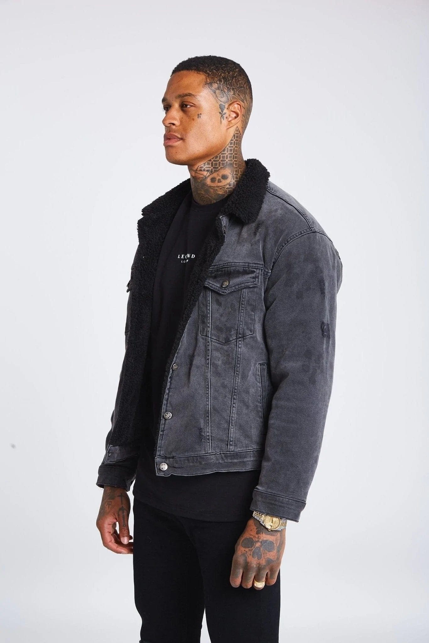 Grey Denim Jacket - Faux Fur Lined - Legend London