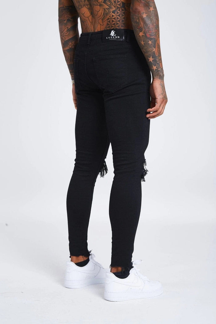 SKINNY FIT JEANS DESTROYED KNEE - BLACK