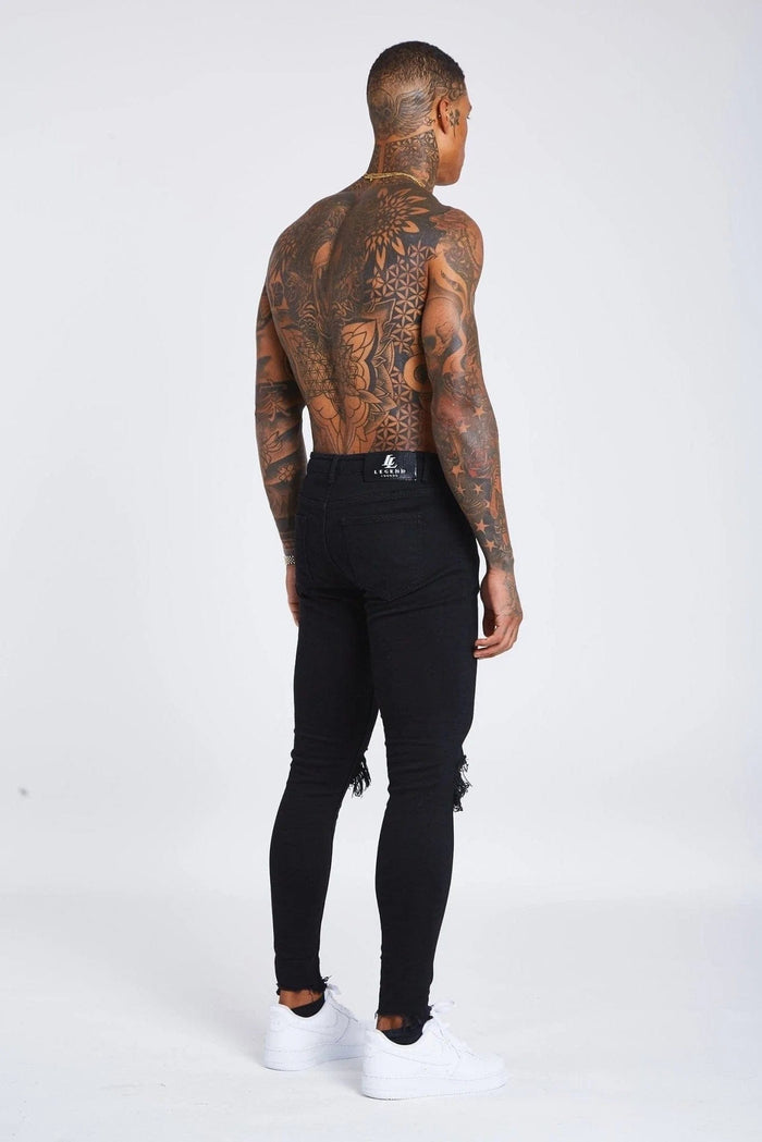 SKINNY FIT JEANS DESTROYED KNEE - BLACK