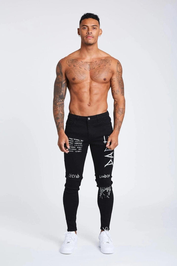 SKINNY FIT JEANS - GRAFFITI BLACK