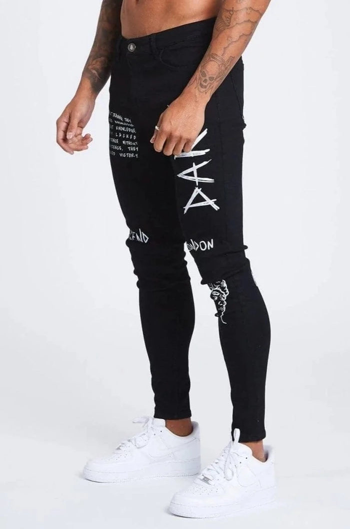 SKINNY FIT JEANS - GRAFFITI BLACK