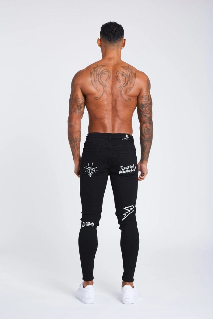 SKINNY FIT JEANS - GRAFFITI BLACK