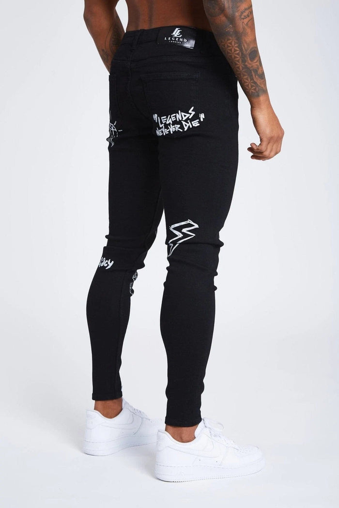 SKINNY FIT JEANS - GRAFFITI BLACK