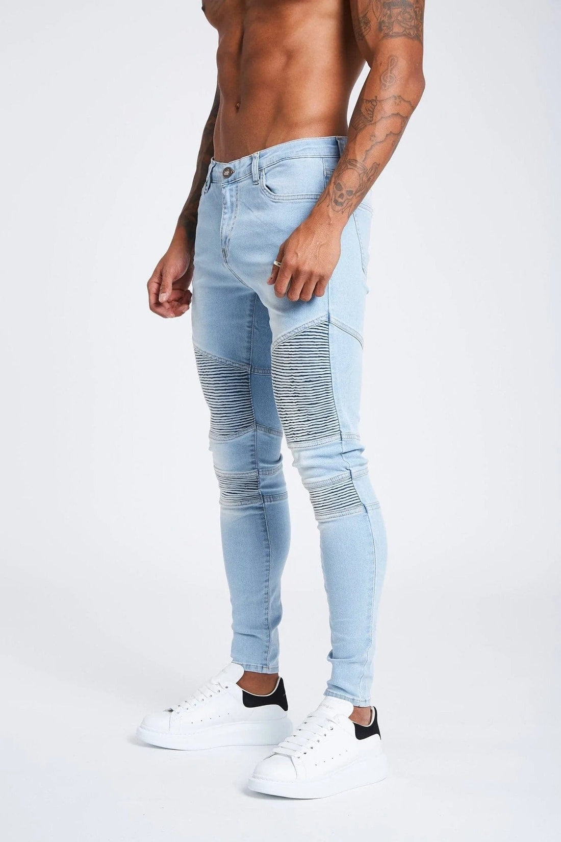 Legend London Jeans Light Blue Biker Jeans - Non Ripped