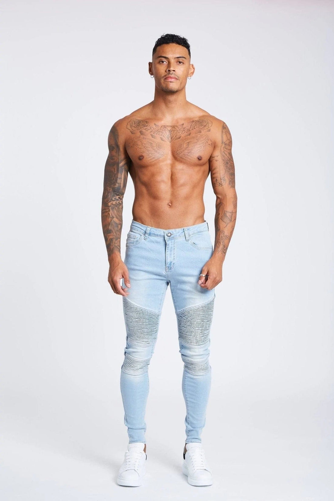 Legend London Jeans Light Blue Biker Jeans - Non Ripped