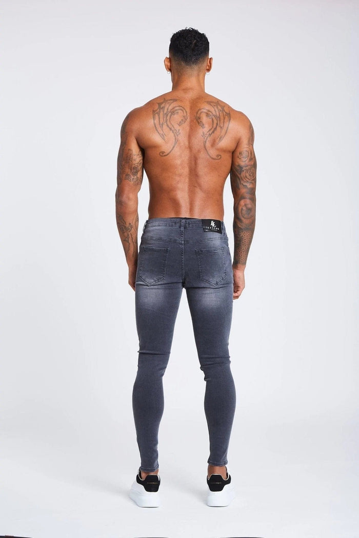 SKINNY FIT JEANS RIPPED & REPAIRED - LIGHT GREY