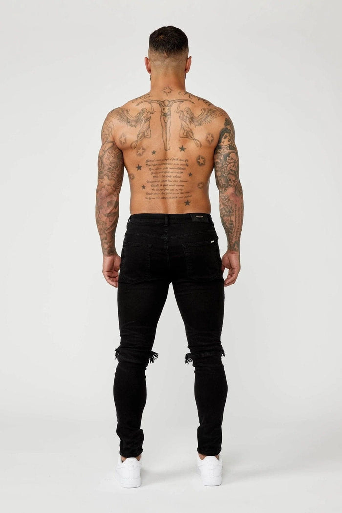 PREMIUM SKINNY FIT JEANS - BLACK DESTROYED KNEE