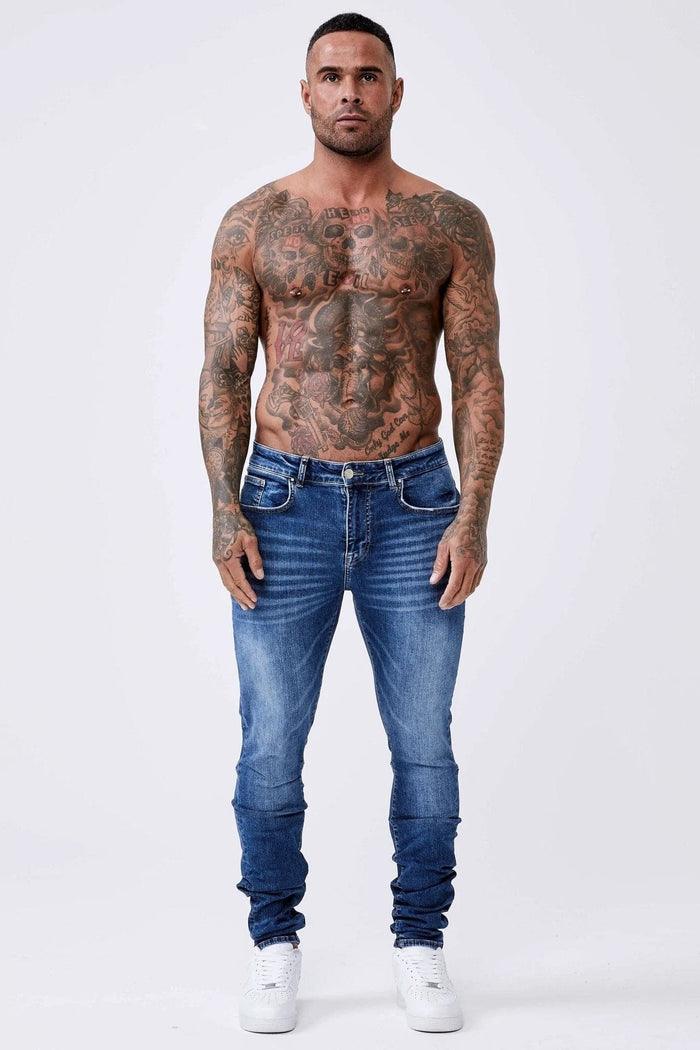 PREMIUM SKINNY FIT JEANS – DUNKELBLAU WASCHE