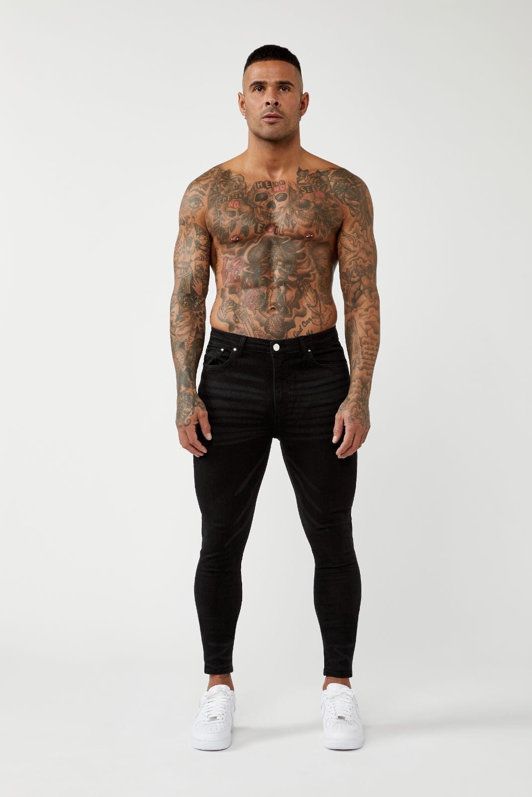 Legend London Jeans PREMIUM SPRAY-ON FIT JEANS - BLACK W/ WASH DETAILING