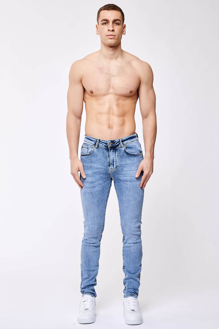 SKINNY FIT JEANS - WASHED INDIGO DENIM