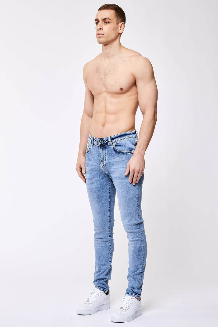 SKINNY FIT JEANS - GEWASSEN INDIGO DENIM