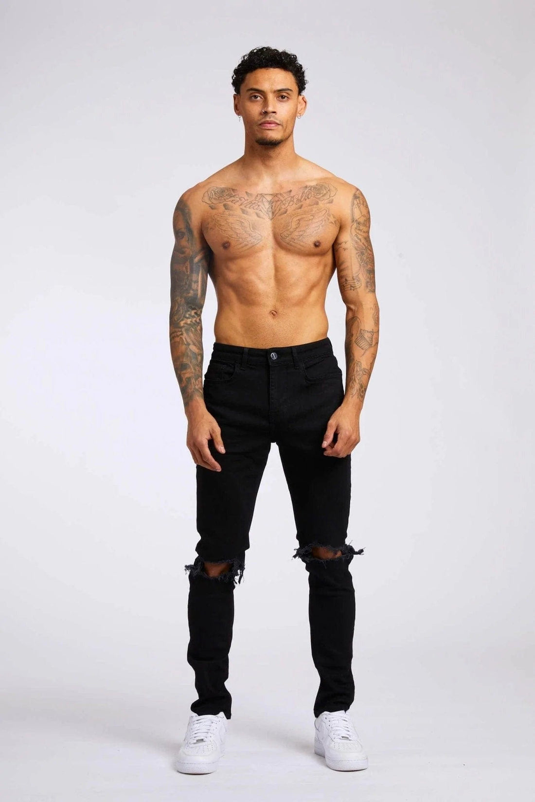 Legend London Jeans SLIM FIT JEANS - BLACK DESTROYED KNEE