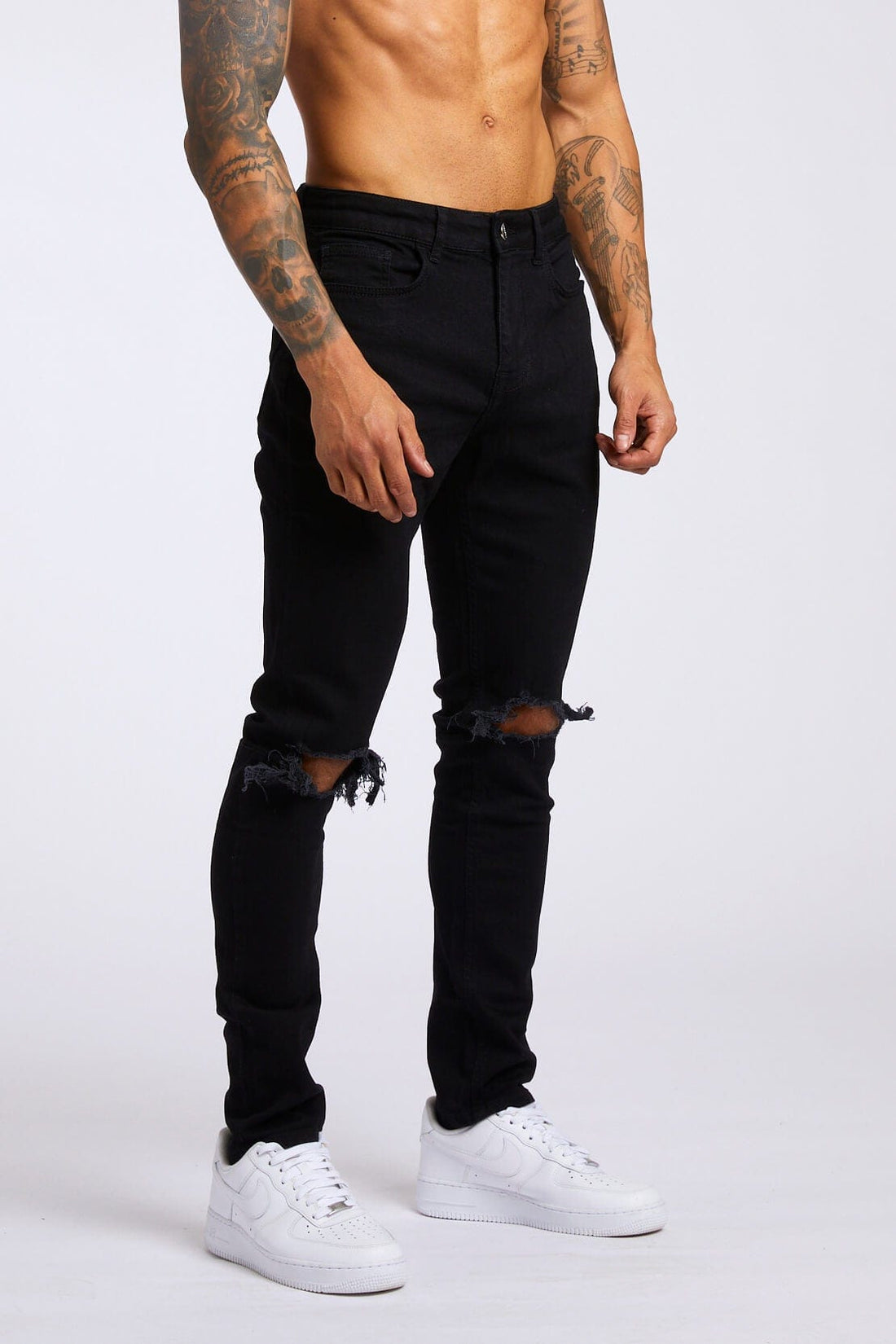 Legend London Jeans SLIM FIT JEANS - BLACK DESTROYED KNEE