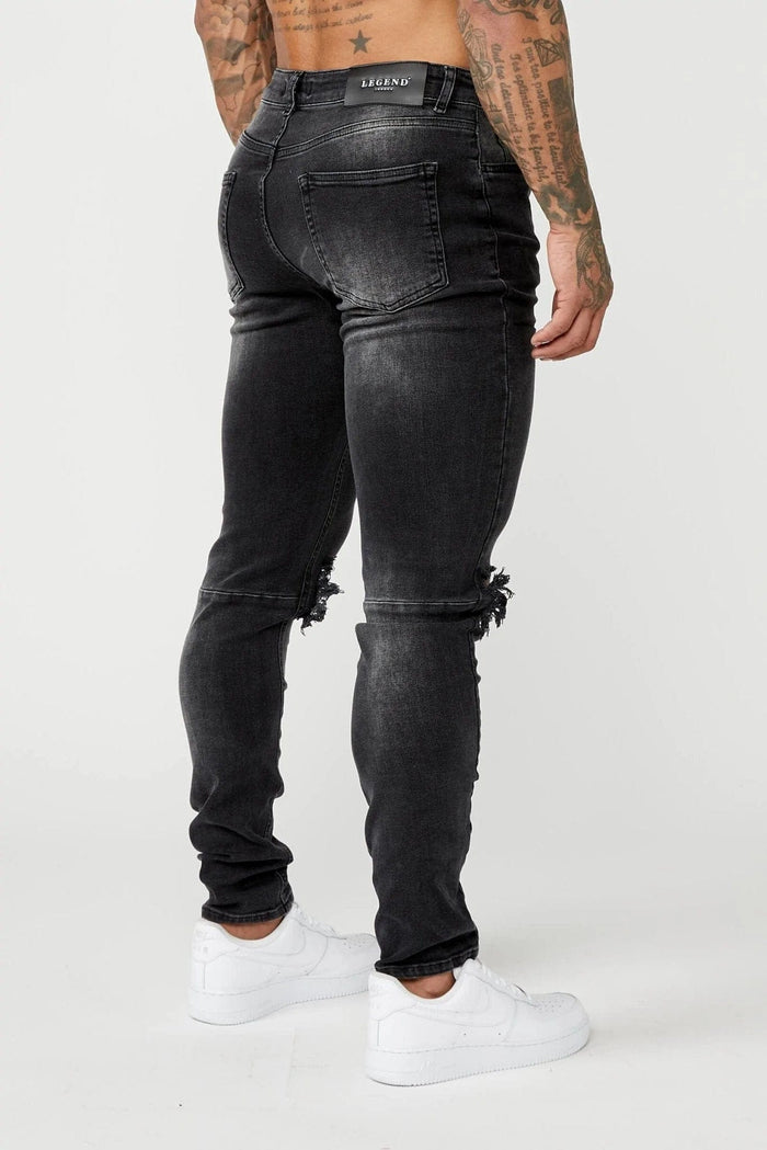 SLIM FIT JEANS - GRIJZE WASH VERNIETIGDE KNIE