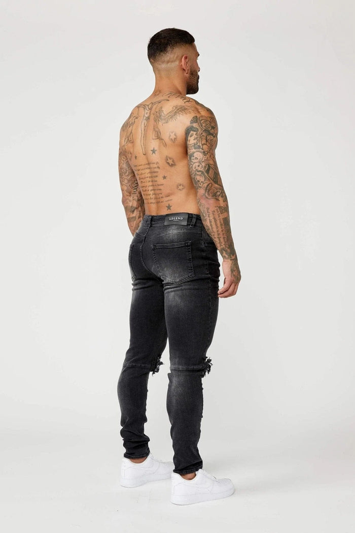 SLIM FIT JEANS - GRIJZE WASH VERNIETIGDE KNIE