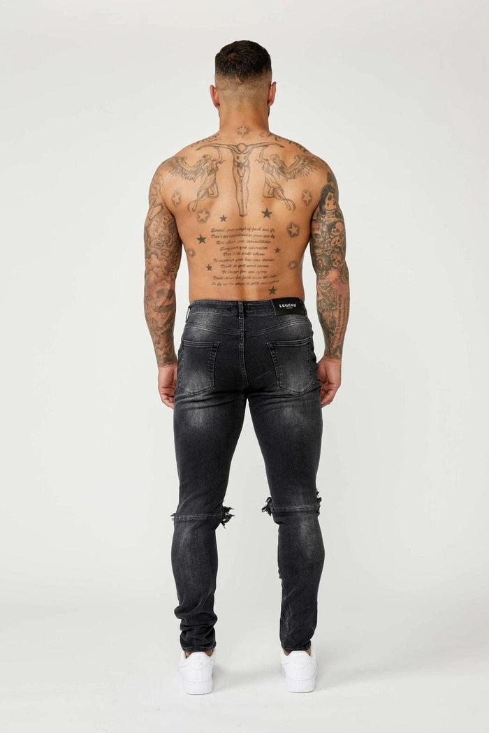 SLIM FIT JEANS - GRIJZE WASH VERNIETIGDE KNIE