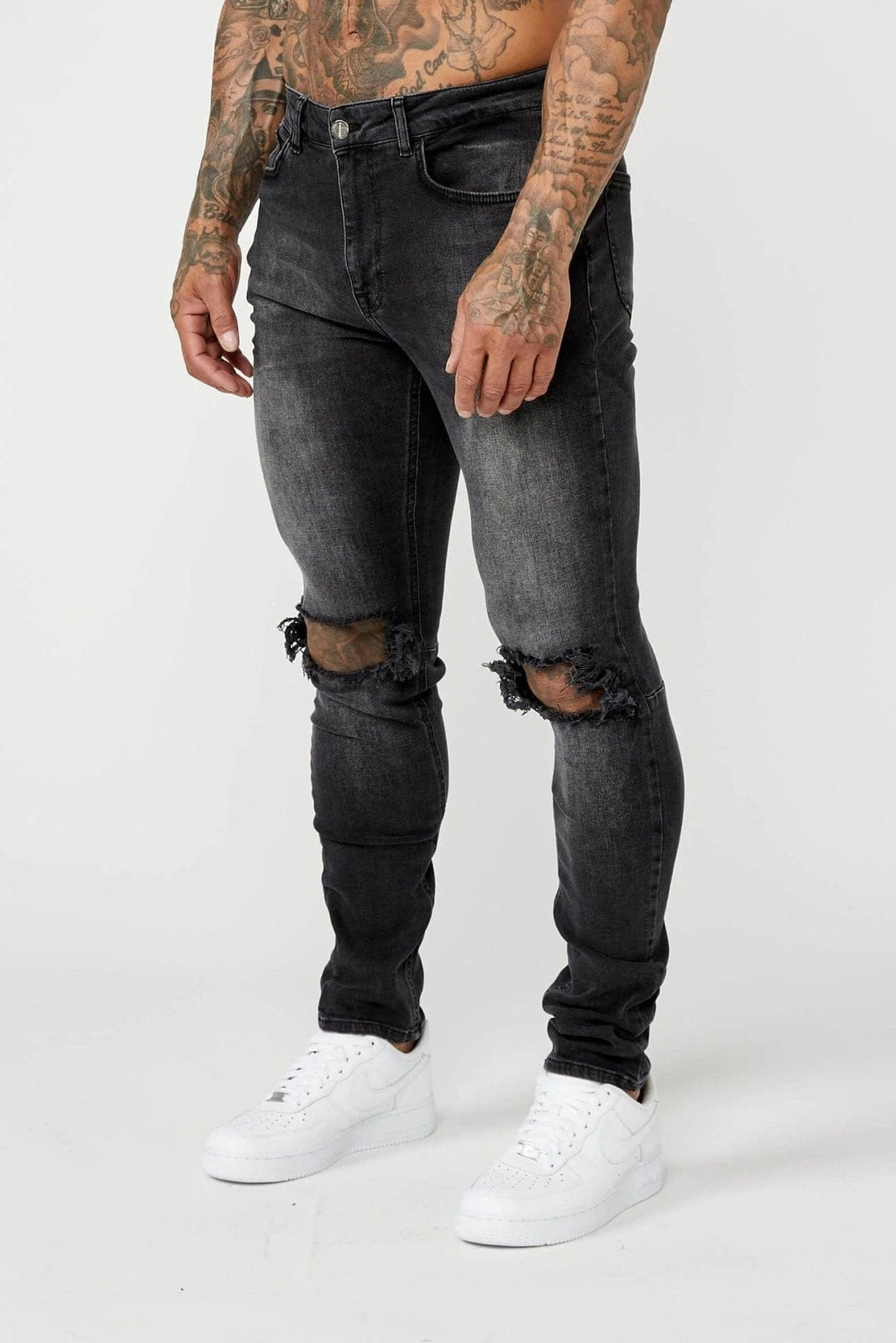 Legend London Jeans SLIM FIT JEANS - GREY WASH DESTROYED KNEE