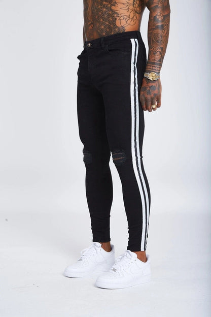 Legend London Jeans SPRAY ON BLACK JEANS WHITE STRIPED - RIPPED KNEE