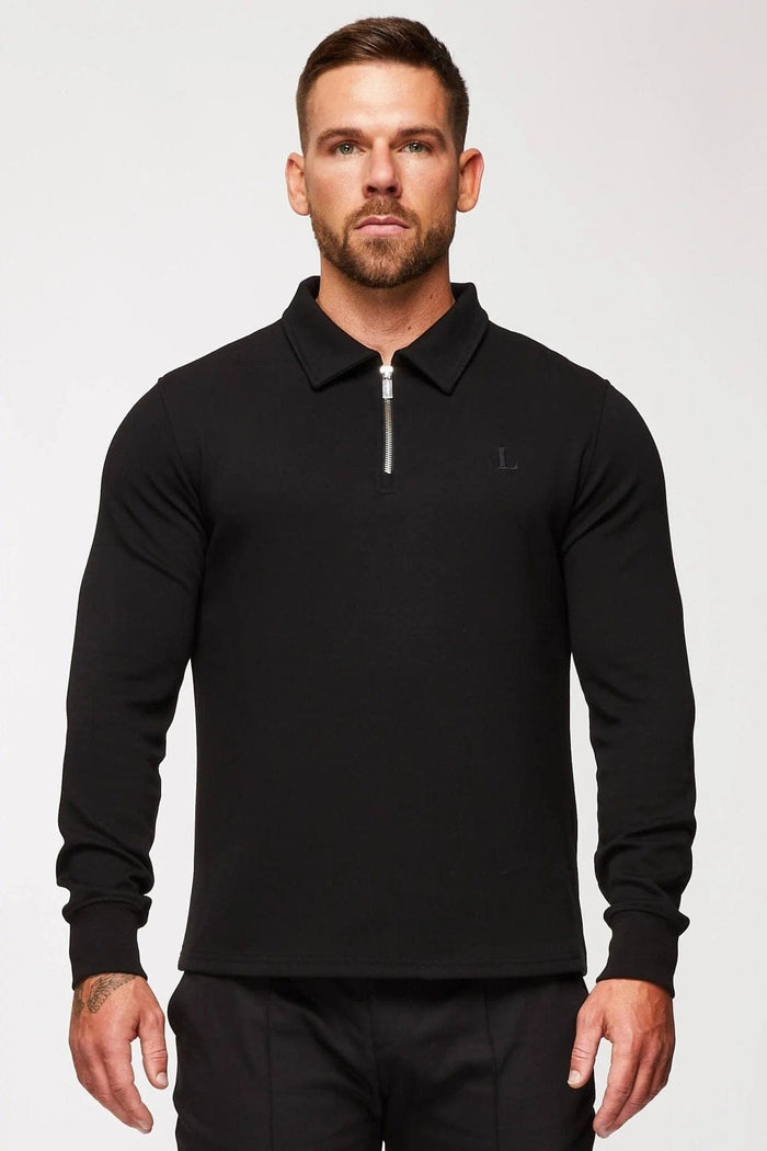 CORE POLO SHIRT QUARTER ZIP LONG SLEEVE - BLACK