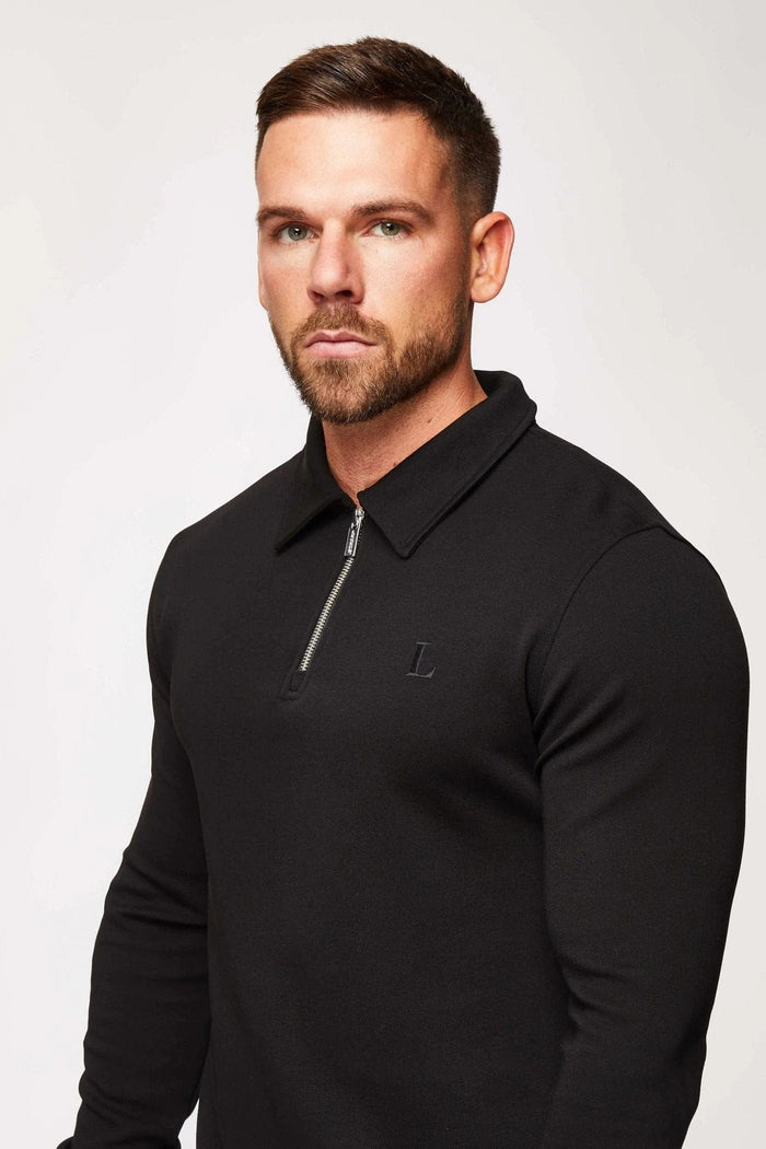 CORE POLO SHIRT QUARTER ZIP LONG SLEEVE - BLACK