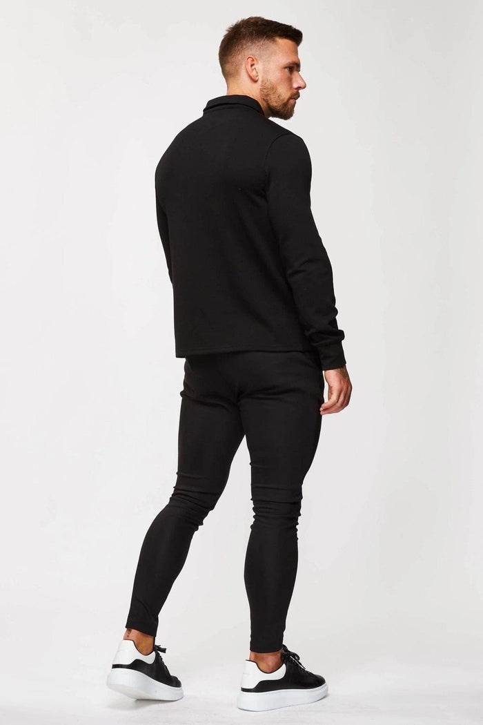 CORE POLO SHIRT QUARTER ZIP LONG SLEEVE - BLACK