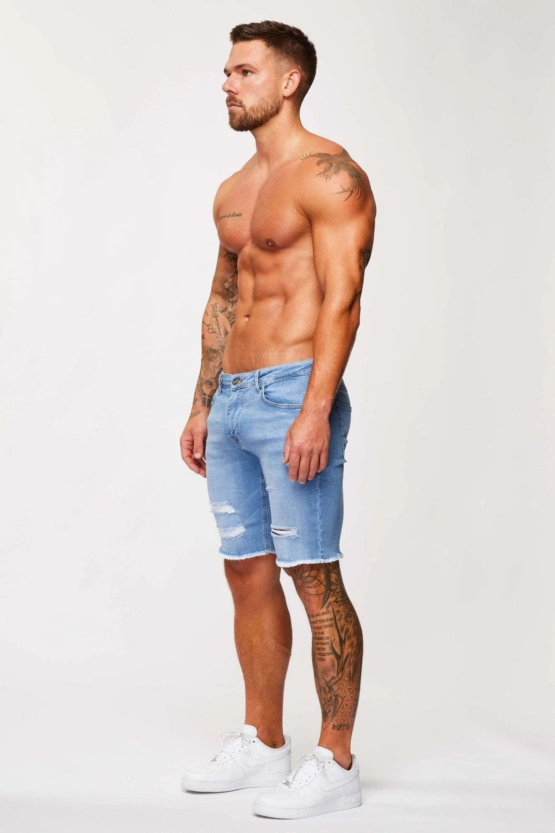 Legend London Shorts Light Blue Denim Shorts - Ripped &amp; Repaired