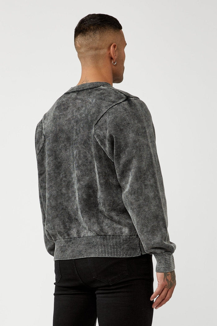 PANEL KNIT SWEATER - WASHED GREY