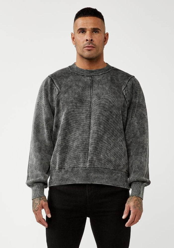 PANEL KNIT SWEATER - WASHED GREY