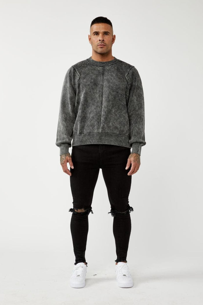 PANEL KNIT SWEATER - WASHED GREY