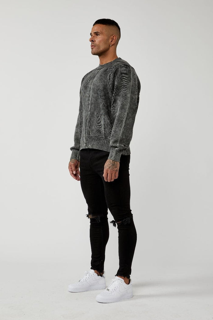 PANEL KNIT SWEATER - WASHED GREY