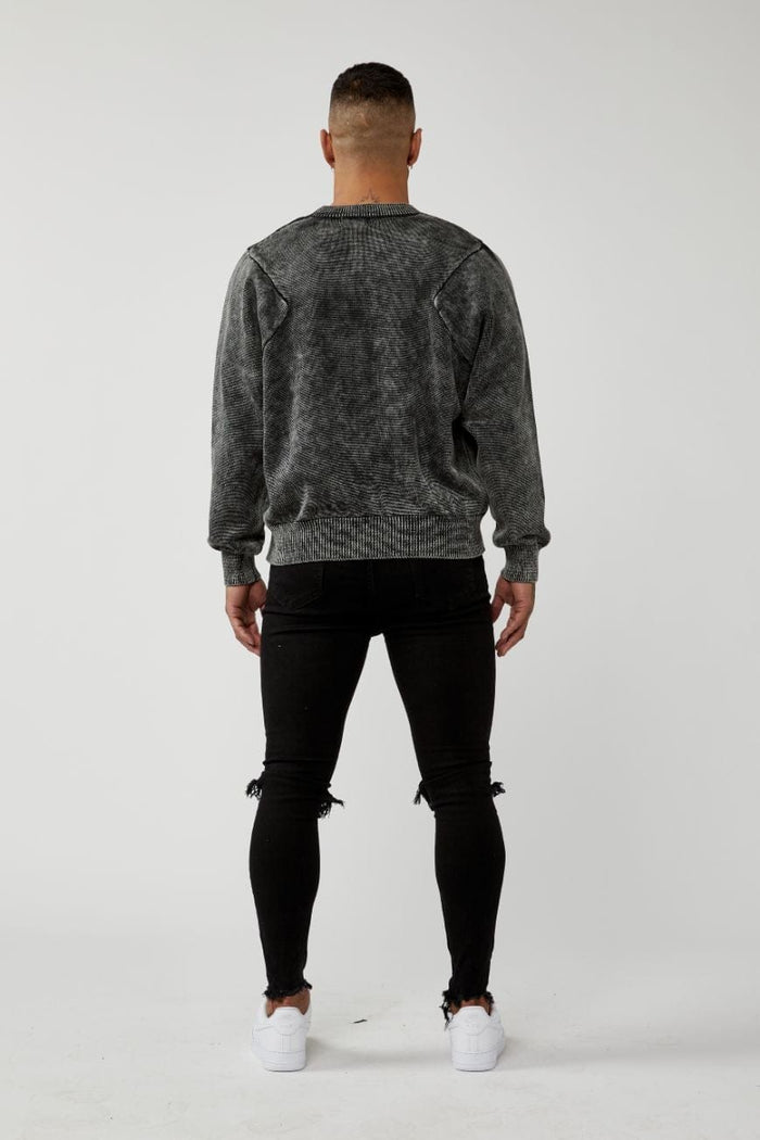 PANEL KNIT SWEATER - WASHED GREY