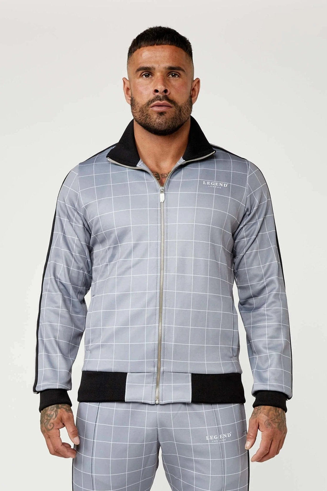 Legend London Tracksuit Track Jacket In Windowpane Check - Grey