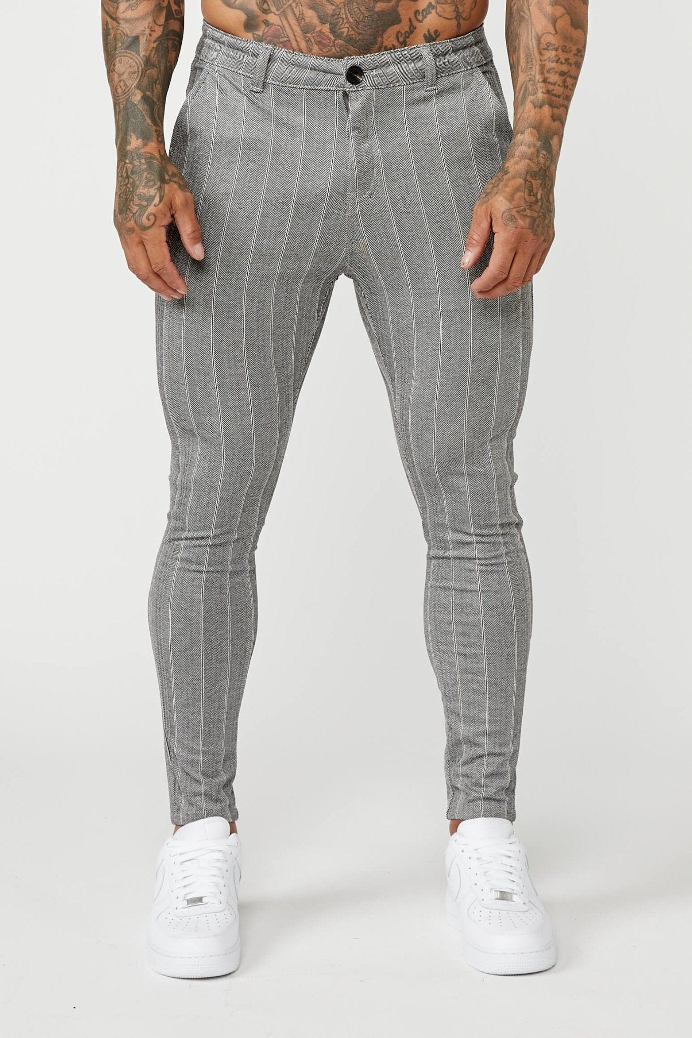 PINSTRIPE TROUSERS GREY Legend London