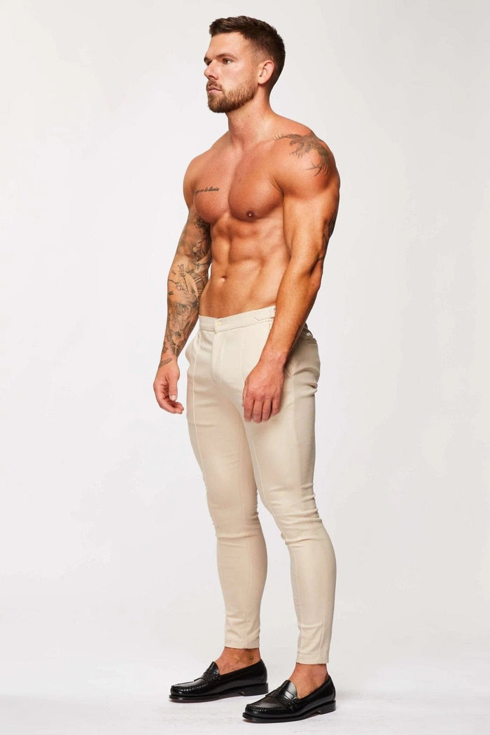 EFFEN STRETCHBROEK MET ZIJCINCH - BEIGE