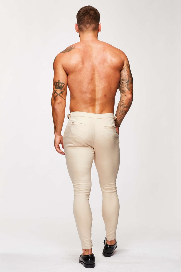 EFFEN STRETCHBROEK MET ZIJCINCH - BEIGE