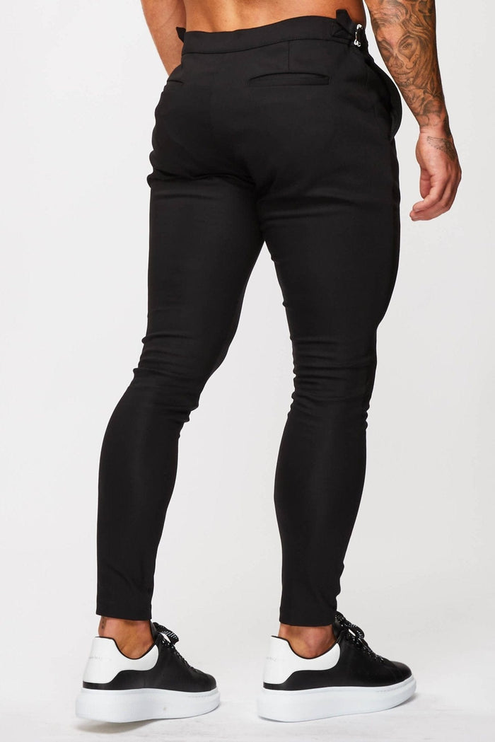 PLAIN STRETCH TROUSER W/ SIDE CINCH - BLACK