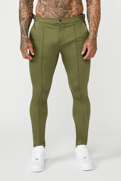 Legend London Trousers PLAIN STRETCH TROUSER W/ SIDE CINCH - OLIVE GREEN