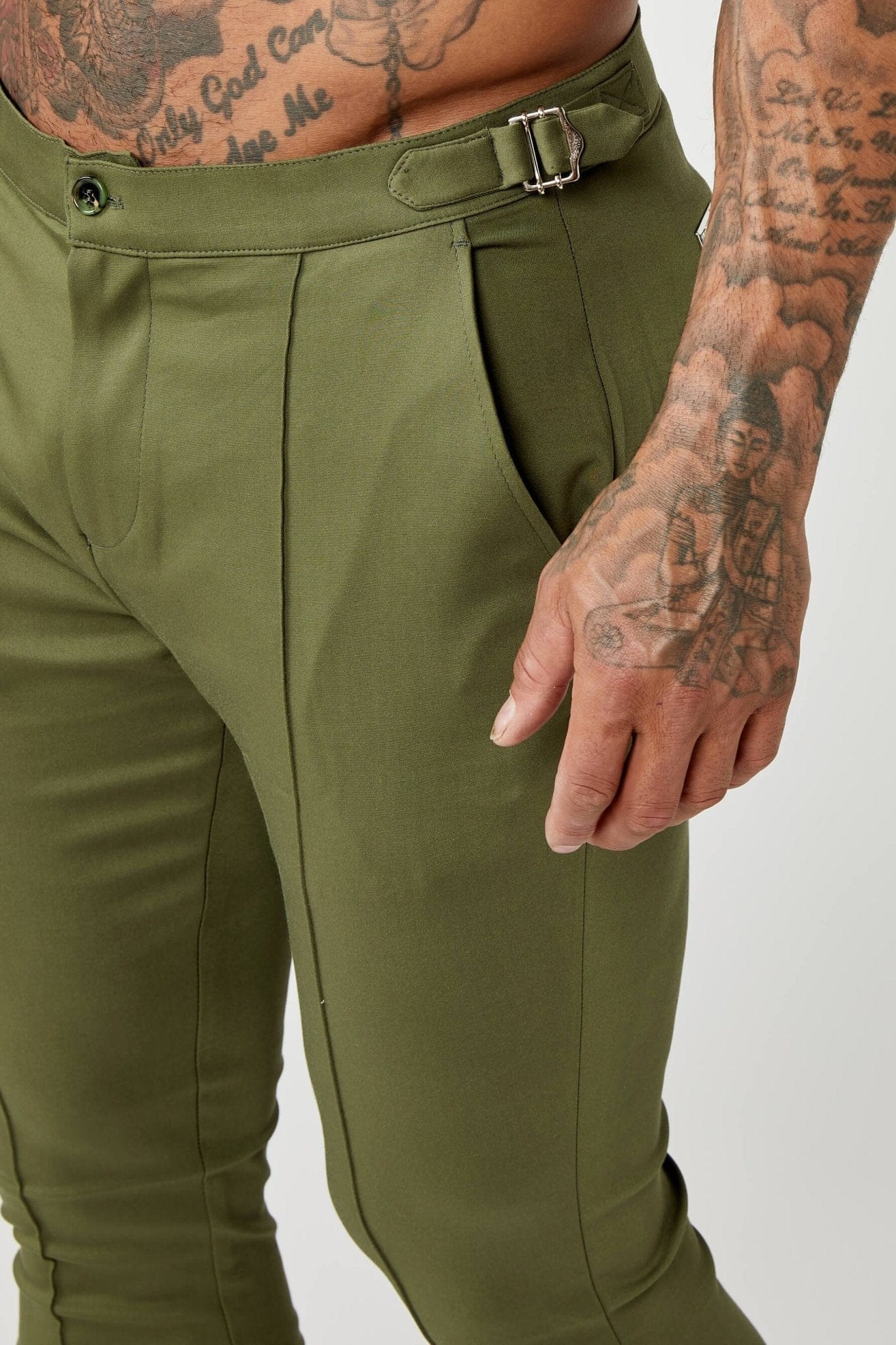 Legend London Trousers PLAIN STRETCH TROUSER W/ SIDE CINCH - OLIVE GREEN