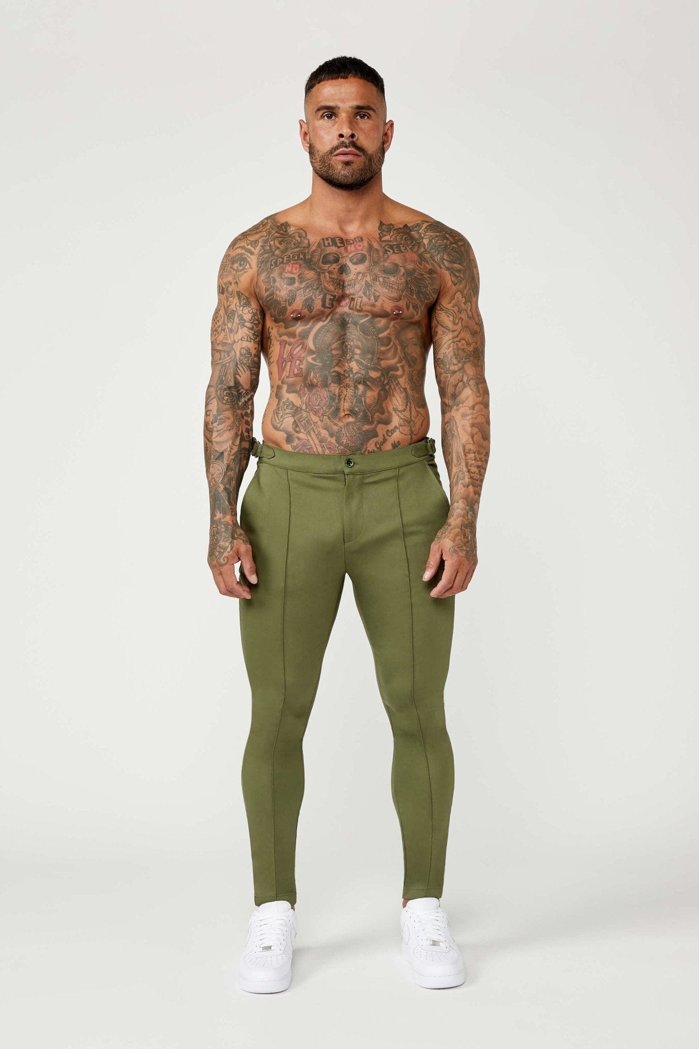 Legend London Trousers PLAIN STRETCH TROUSER W/ SIDE CINCH - OLIVE GREEN