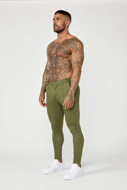 Legend London Trousers PLAIN STRETCH TROUSER W/ SIDE CINCH - OLIVE GREEN