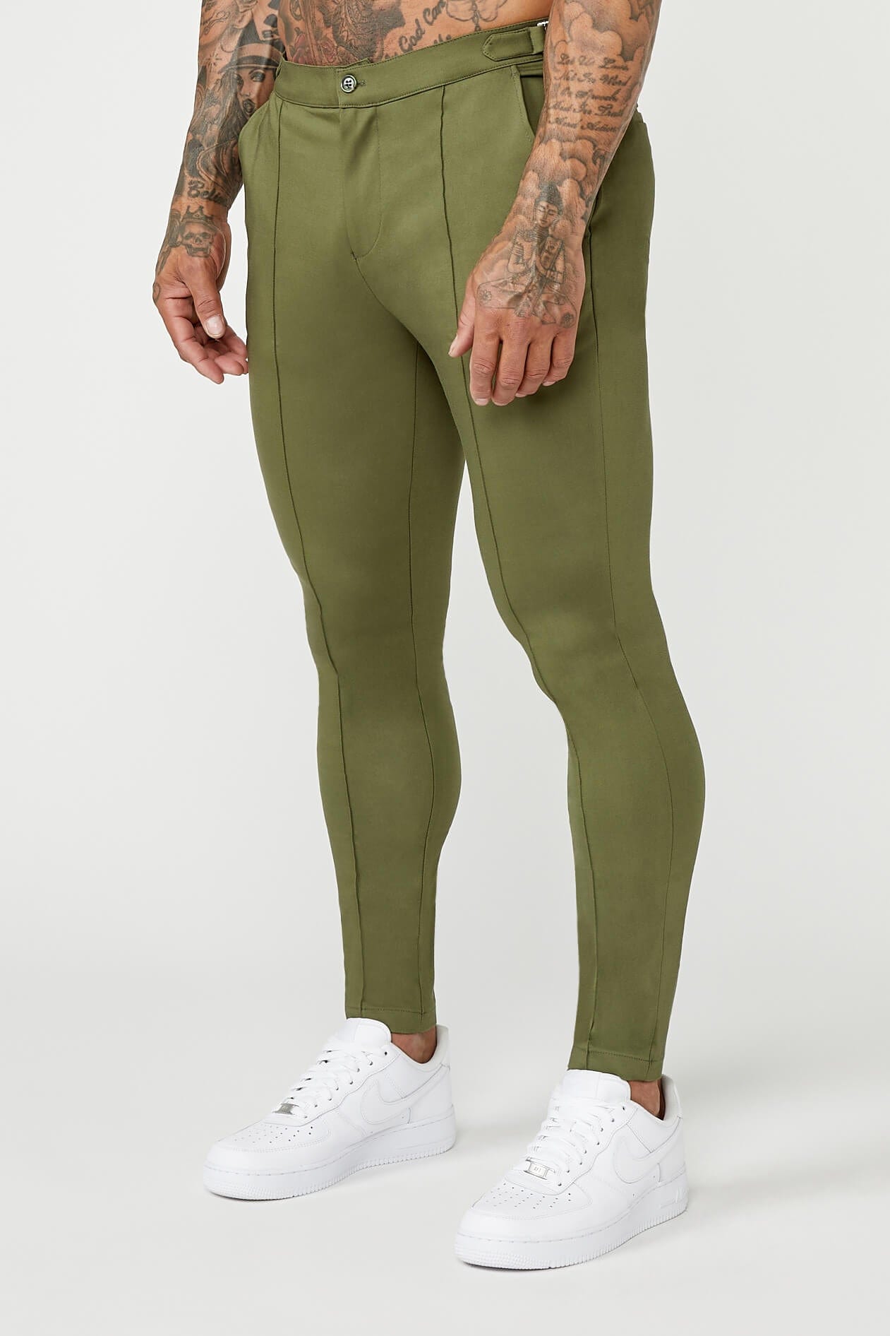 Legend London Trousers PLAIN STRETCH TROUSER W/ SIDE CINCH - OLIVE GREEN