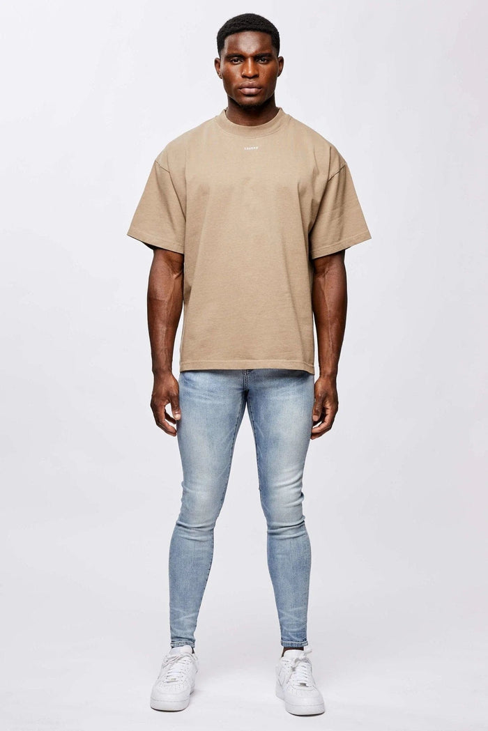 MICRO LOGO OVERSIZED T-SHIRT - TAUPE BROWN