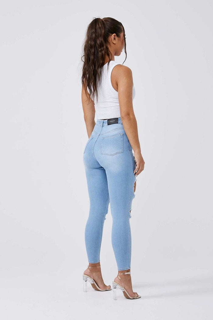 SKINNY JEANS MULTI RIPPED – HELLBLAU