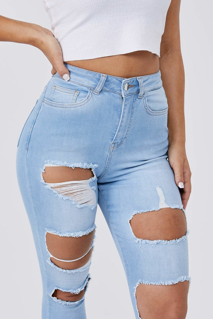 SKINNY JEANS MULTI RIPPED – HELLBLAU