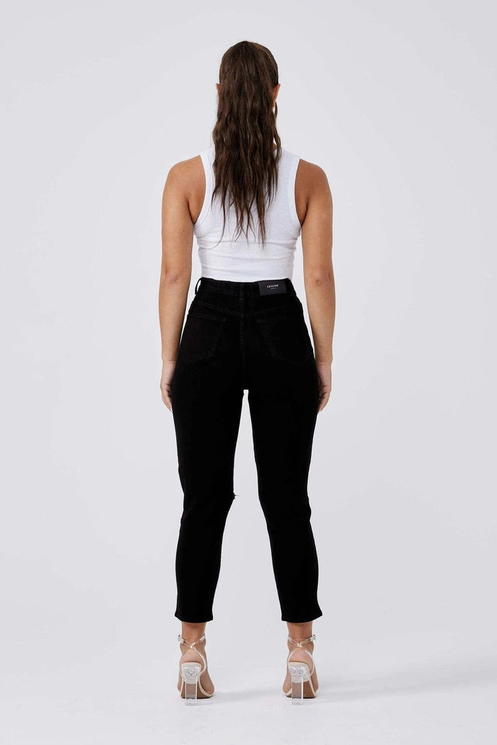 MAMÁ JEANS MULTI RASGADO-NEGRO