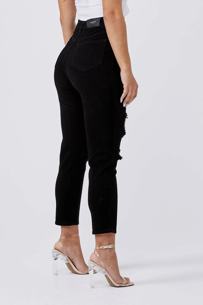 MAMÁ JEANS MULTI RASGADO-NEGRO