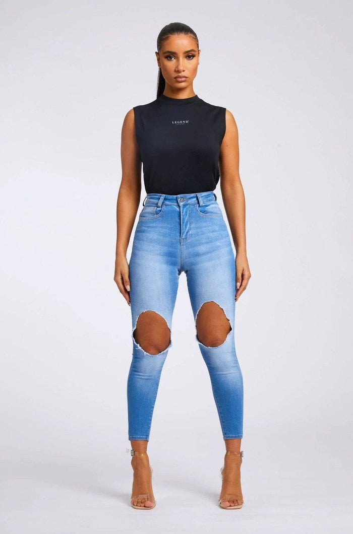 JEANS SKINNY BIG KNEE RIP - AZUL ÍNDIGO