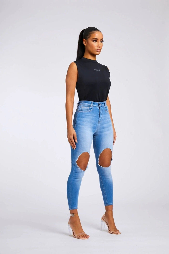 JEANS SKINNY BIG KNEE RIP - AZUL ÍNDIGO