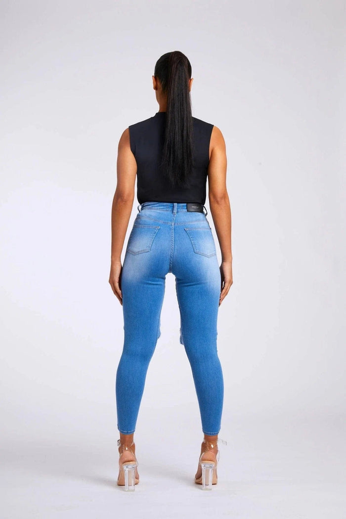 SKINNY JEANS BIG KNEE RIP – INDIGOBLAU